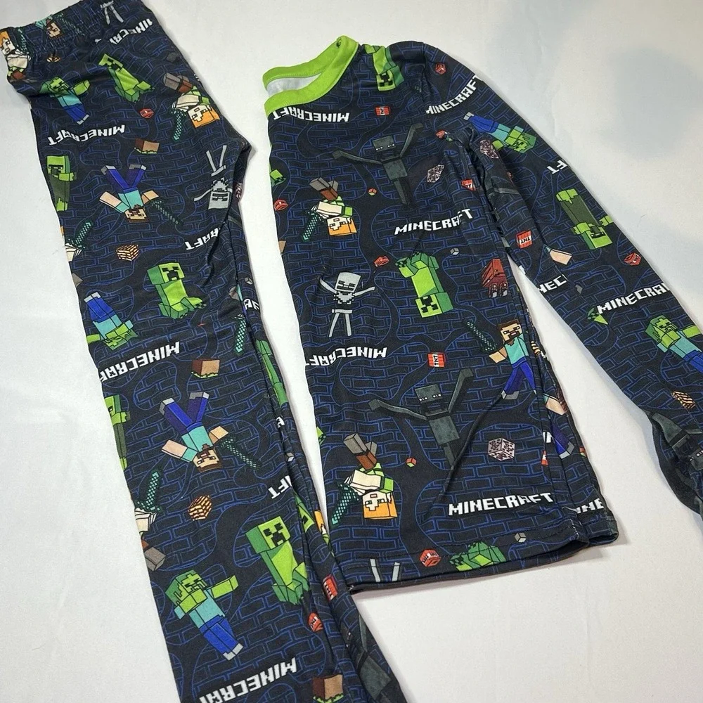 ClimateRight Boy's Minecraft Poly Spandex 2pc Top &‎ Pants Pajama Set Thermal PJ